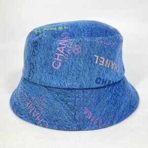 CHANEL Total pattern logo Denim Crusher Hat Bucket hat 22S hat Denim blue